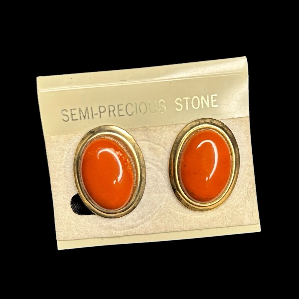 Clip-on Orange Semi-Precious Stone Earrings